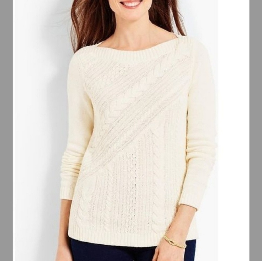 Talbots Winter White Cable Crossover Sweater